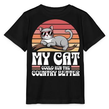 Meine Katze würde das Land besser regieren - Stanley/Stella Kinder T-Shirt MINI CREATOR  - Schwarz - Vorne - Mikhail (115cm)