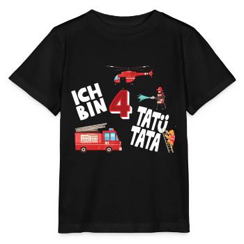 Feuerwehr Tatü Tata Ich bin 4 2 weiß - Stanley/Stella Kinder T-Shirt MINI CREATOR  - Schwarz - Vorne - Mikhail (115cm)