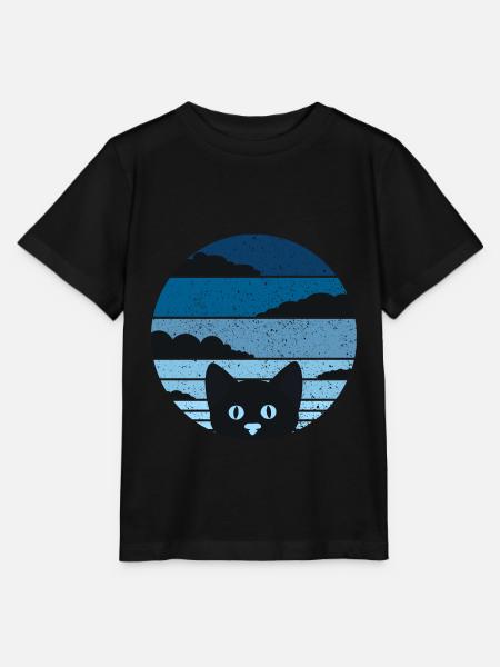 Retro Katze Shirt Katzen T-Shirt Cool Vintage Cat - Stanley/Stella Kinder T-Shirt MINI CREATOR - Schwarz