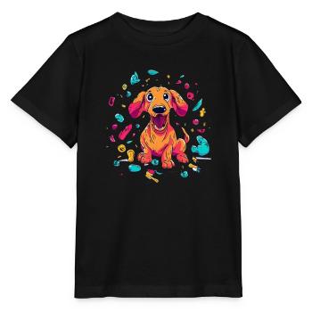 Verspielter Dackelwelpen-Unfug - Stanley/Stella Kinder T-Shirt MINI CREATOR  - Schwarz - Vorne - Mikhail (115cm)