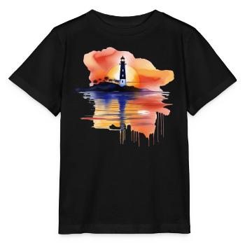 Ein Aquarell-Leuchtturm-Szene - Stanley/Stella Kinder T-Shirt MINI CREATOR  - Schwarz - Vorne - Mikhail (115cm)