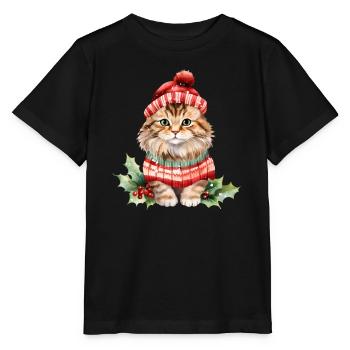 Katze im Weihnachtslook - Stanley/Stella Kinder T-Shirt MINI CREATOR  - Schwarz - Vorne - Mikhail (115cm)