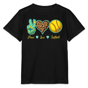 Liebe für Softball, Frieden Liebe Softball Graphik - Stanley/Stella Kinder T-Shirt MINI CREATOR  - Schwarz - Vorne - Mikhail (115cm)