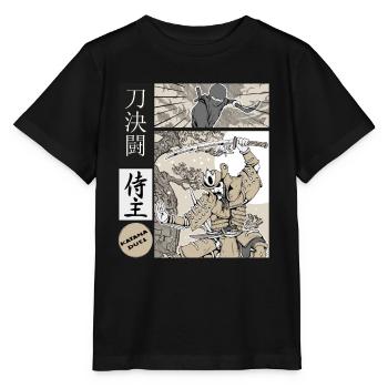 samurai katana Duell vs ninja - Stanley/Stella Kinder T-Shirt MINI CREATOR  - Schwarz - Vorne - Mikhail (115cm)