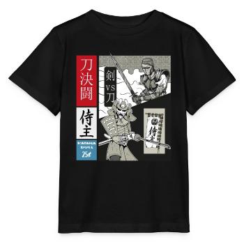 Samurai Duell Katana vs. schweres Schwert - Stanley/Stella Kinder T-Shirt MINI CREATOR  - Schwarz - Vorne - Mikhail (115cm)