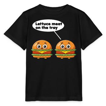 Salatfleisch auf dem Tablett lustiges Burger-Wortspiel - Stanley/Stella Kinder T-Shirt MINI CREATOR  - Schwarz - Vorne - Mikhail (115cm)