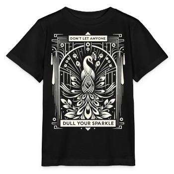 Elegant White Peacock: Art Deco Splendor - Stanley/Stella MINI CREATOR Kids’ T-Shirt - black - Front - Mikhail (115cm)