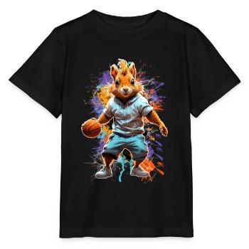 Eichhörnchen Basketball Basketballer - Stanley/Stella Kinder T-Shirt MINI CREATOR  - Schwarz - Vorne - Mikhail (115cm)