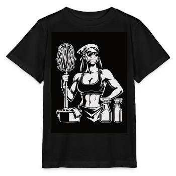 Fitness Cleaning Lady, Cleaning and Workout Design - Stanley/Stella MINI CREATOR Kids’ T-Shirt - black - Front - Mikhail (115cm)