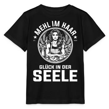 Mehl im Haar, Glück in der Seele - Backen Design - Stanley/Stella Kinder T-Shirt MINI CREATOR  - Schwarz - Vorne - Mikhail (115cm)