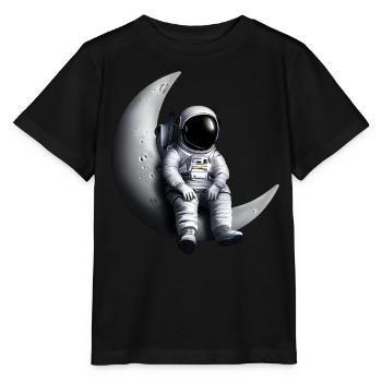Astronaut im Halbmond - Stanley/Stella Kinder T-Shirt MINI CREATOR  - Schwarz - Vorne - Mikhail (115cm)