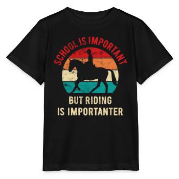School is important but riding is importanter - Stanley/Stella MINI CREATOR Kids’ T-Shirt - black - Front - Mikhail (115cm)