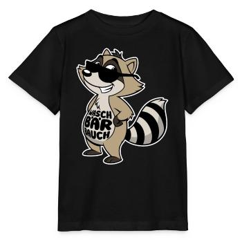 Waschbär Bauch - Waschbrett Bauch Sport Geschenk - Stanley/Stella Kinder T-Shirt MINI CREATOR  - Schwarz - Vorne - Mikhail (115cm)