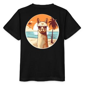 Lama am Strand mit Sonnenbrille - Stanley/Stella Kinder T-Shirt MINI CREATOR  - Schwarz - Hinten - Mikhail (115cm)
