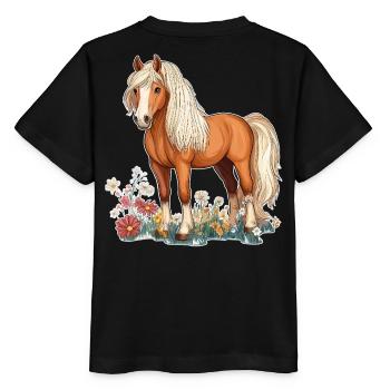 Pferd auf Wiese - Stanley/Stella Kinder T-Shirt MINI CREATOR  - Schwarz - Hinten - Mikhail (115cm)