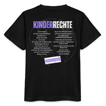 Kinderrechte World Tour – Bandshirt-Stil (lila) - Stanley/Stella Kinder T-Shirt MINI CREATOR  - Schwarz - Hinten - Mikhail (115cm)