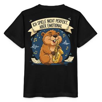 Emotionaler Biber Saxophonspieler - Stanley/Stella Kinder T-Shirt MINI CREATOR  - Schwarz - Hinten - Mikhail (115cm)