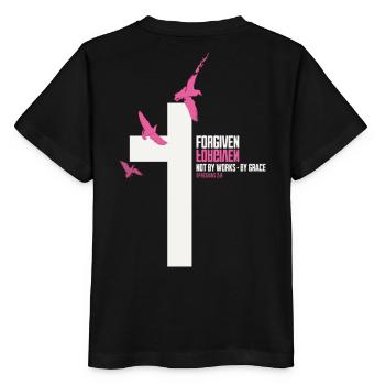 FORGIVEN Kreuz Tauben Pink Weiß Vers - Stanley/Stella Kinder T-Shirt MINI CREATOR  - Schwarz - Hinten - Mikhail (115cm)