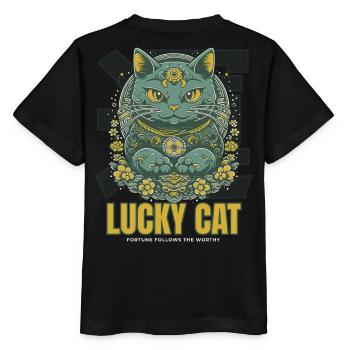 Lucky Cat Glückskatze Maneki Neko Jade - Stanley/Stella Kinder T-Shirt MINI CREATOR  - Schwarz - Hinten - Mikhail (115cm)