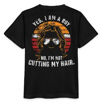 Ja, ich bin ein Junge. Nein, ich schneide mir nicht die Haare. - Stanley/Stella Kinder T-Shirt MINI CREATOR  - Schwarz - Hinten - Mikhail (115cm)