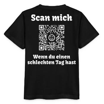 QR-Code mit freundlicher Botschaft (Scanne Mich) - Stanley/Stella Kinder T-Shirt MINI CREATOR  - Schwarz - Hinten - Mikhail (115cm)