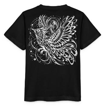 Mystischer Phönix Lineart – Kosmischer Vogel  - Stanley/Stella Kinder T-Shirt MINI CREATOR  - Schwarz - Hinten - Mikhail (115cm)