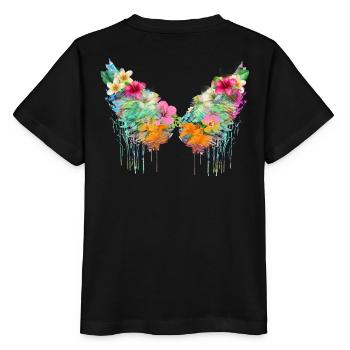 Angelwings,Wings,Coloré,Angel Wings,Fleurs - T-shirt bio MINI CREATOR Stanley/Stella Enfant - noir - Dos - Mikhail (115cm)