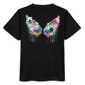 Angelwings,Wings,Coloré,Angel Wings,Fleurs - T-shirt bio MINI CREATOR Stanley/Stella Enfant - noir - Dos - Mikhail (115cm)