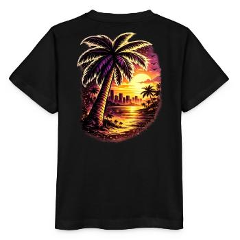 Palmen am Neon Sonnenuntergang Zoopy - Stanley/Stella Kinder T-Shirt MINI CREATOR  - Schwarz - Hinten - Mikhail (115cm)