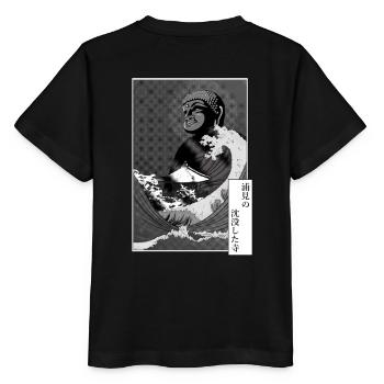 Buddha und Tsunami auf einem Tempel - Stanley/Stella Kinder T-Shirt MINI CREATOR  - Schwarz - Hinten - Mikhail (115cm)