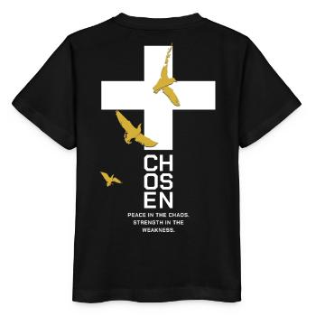 CHOSEN Cross Doves Gold White Peace - Stanley/Stella MINI CREATOR Kids’ T-Shirt - black - Back - Mikhail (115cm)