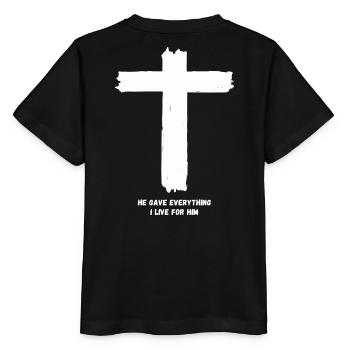 Kreuz - He gave everything – I live for him - Stanley/Stella MINI CREATOR Kids’ T-Shirt - black - Back - Mikhail (115cm)