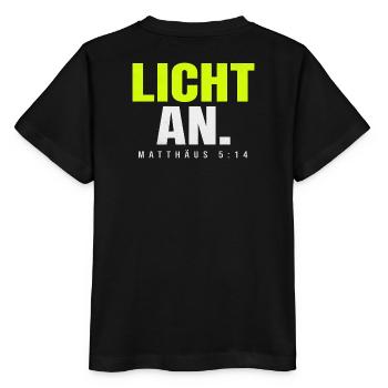 Licht an. – Matthäus 5,14 - Stanley/Stella Kinder T-Shirt MINI CREATOR  - Schwarz - Hinten - Mikhail (115cm)