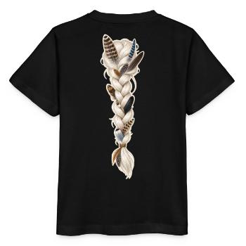 Zopf mit Vogelfedern - Stanley/Stella Kinder T-Shirt MINI CREATOR  - Schwarz - Hinten - Mikhail (115cm)