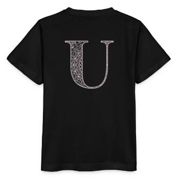 Mandala Monogram Initial in Dusky Pink - Letter U - Stanley/Stella MINI CREATOR Kids’ T-Shirt - black - Back - Mikhail (115cm)