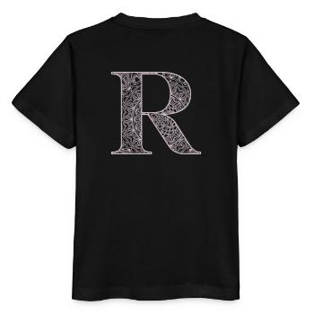 Mandala Monogram Initial in Dusky Pink - Letter R - Stanley/Stella MINI CREATOR Kids’ T-Shirt - black - Back - Mikhail (115cm)
