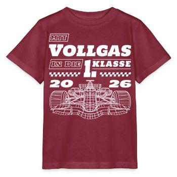 Mit Vollgas in die 1. Klasse – Einschulung 2026 - Stanley/Stella Kinder T-Shirt MINI CREATOR  - Burgunderrot - Vorne - Kain (125cm)