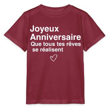 Joyeux Anniversaire - T-shirt bio MINI CREATOR Stanley/Stella Enfant - bordeaux - Devant - Kain (125cm)
