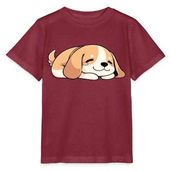 Dog puppy sleeping - Stanley/Stella MINI CREATOR Kids’ T-Shirt - burgundy - Front - Kain (125cm)