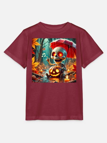 Niedliches Skelett mit roten Augen spielt Geige - Stanley/Stella Kinder T-Shirt MINI CREATOR - Burgunderrot
