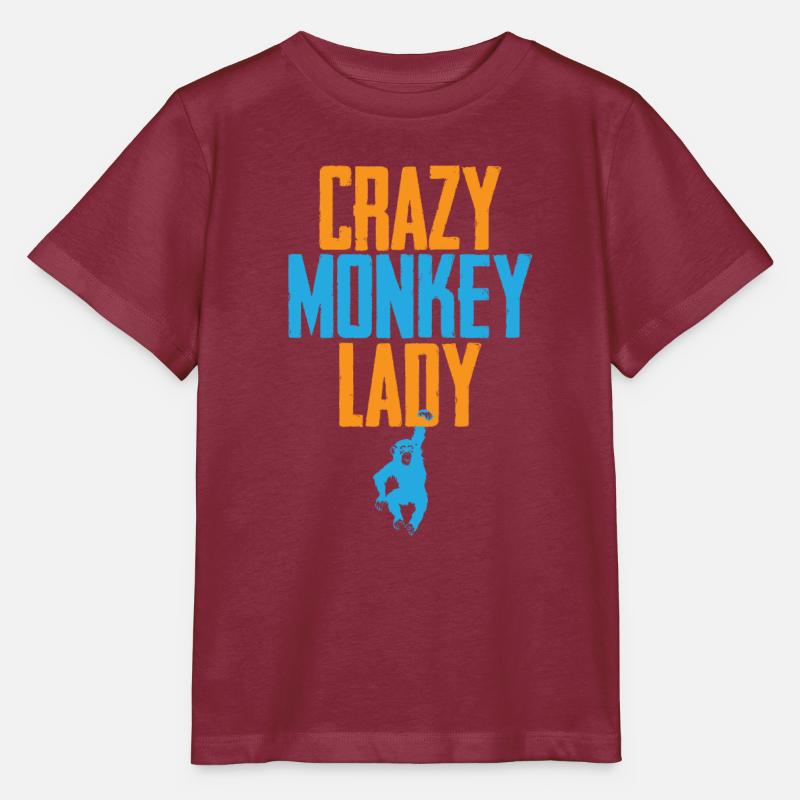Crazy Monkey Lady - Stanley/Stella MINI CREATOR Kids’ T-Shirt - burgundy