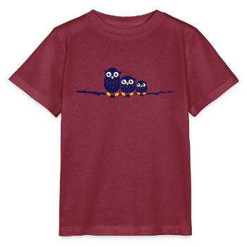 three owls on a branch - Stanley/Stella MINI CREATOR Kids’ T-Shirt - burgundy - Front - Kain (125cm)