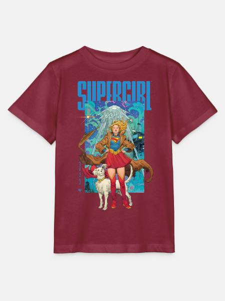 Supergirl Movie Retro Comiczeichnung Kara & Krypto - Stanley/Stella T-shirt MINI CREATOR til børn - burgunder-rød