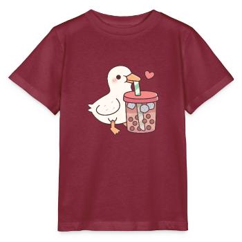 Cute Ducky Loves Drinking Iced Boba Tea - Stanley/Stella MINI CREATOR Kids’ T-Shirt - burgundy - Front - Kain (125cm)