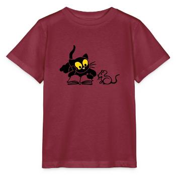 Chaton à la lecture - T-shirt bio MINI CREATOR Stanley/Stella Enfant - bordeaux - Devant - Kain (125cm)