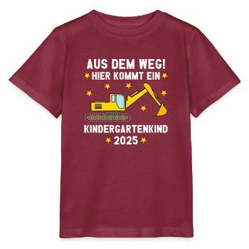 Aus Dem Weg Kindergartenkind Bagger 2025 - Stanley/Stella Kinder T-Shirt MINI CREATOR  - Burgunderrot - Vorne - Kain (125cm)