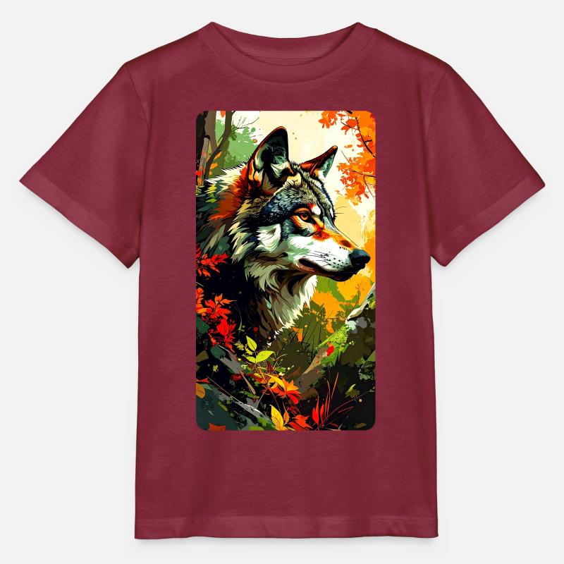 Loup en automne (vue à droite) - T-shirt bio MINI CREATOR Stanley/Stella Enfant - bordeaux