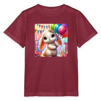 Süßer Baby-Hase mit Ballons - 1-3. Geburtstag - Stanley/Stella Kinder T-Shirt MINI CREATOR  - Burgunderrot - Vorne - Kain (125cm)