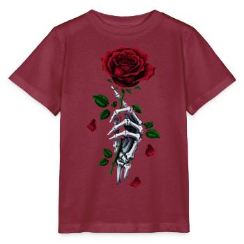 Rote Rose Skelett Hand Gotische Rose - Stanley/Stella Kinder T-Shirt MINI CREATOR  - Burgunderrot - Vorne - Kain (125cm)