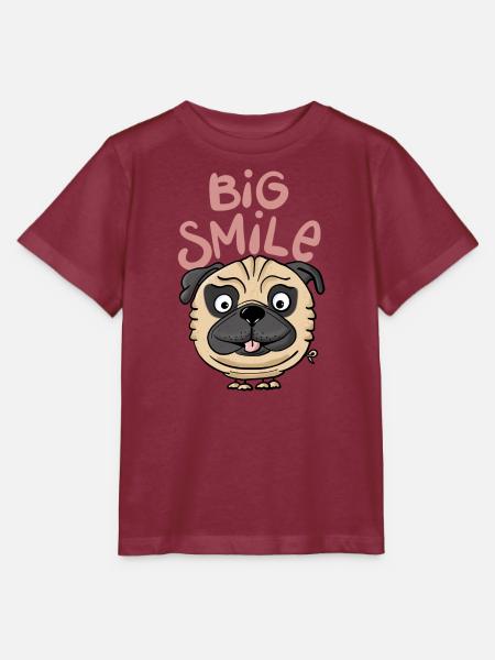 Mops Big Smile - Stanley/Stella Kinder T-Shirt MINI CREATOR - Burgunderrot